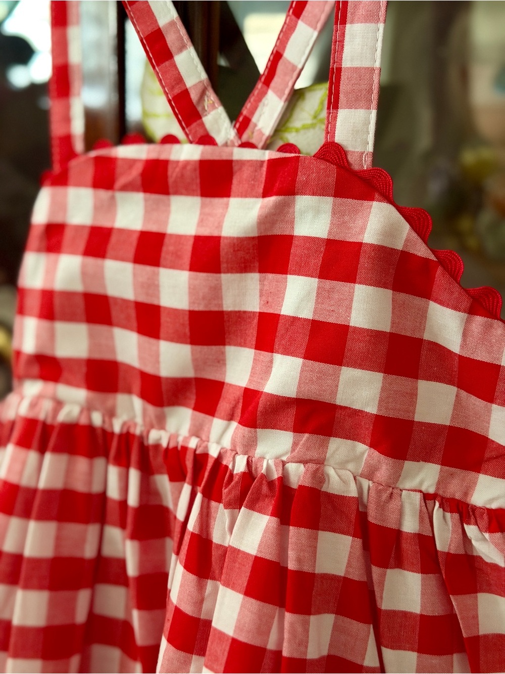 Girls Red and White Gingham Dress - Picture 4 of 12